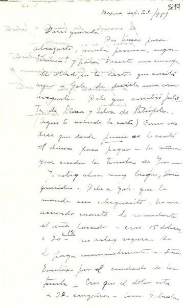 [Carta] 1951 sept. 22, México [a] Doris Dana