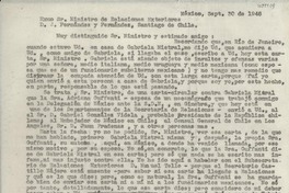 [Carta] 1946 sept 30, México [a] Ministro de Relaciones exteriores, Santiago de Chile