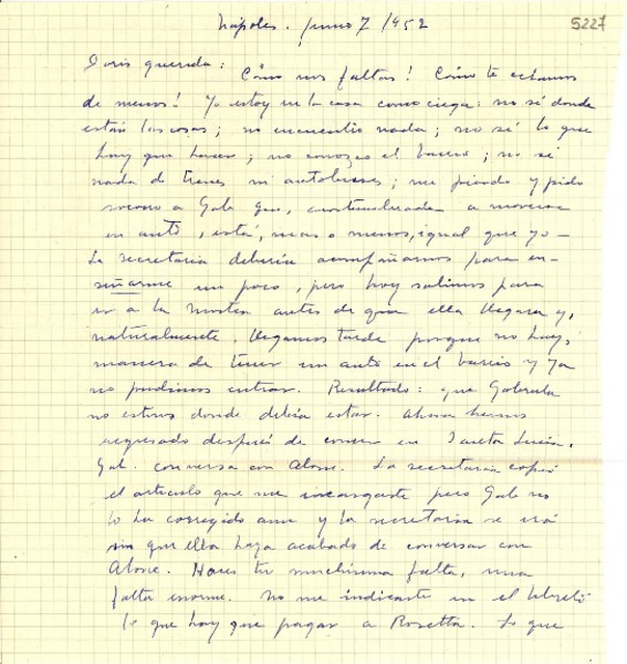 [Carta] 1952 jun. 7, Nápoles [a] Doris Dana
