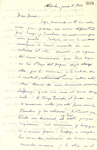 [Carta] 1952 jun. 8, Nápoles [a] Doris Dana