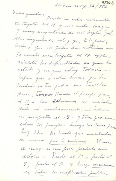 [Carta] 1952 mayo 22, México [a] Doris Dana
