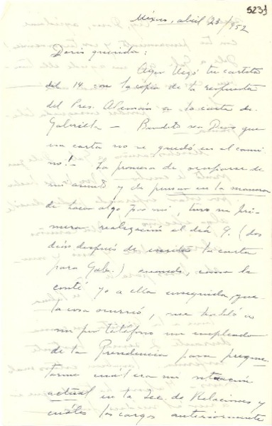 [Carta] 1952 abr. 23, México [a] Doris Dana
