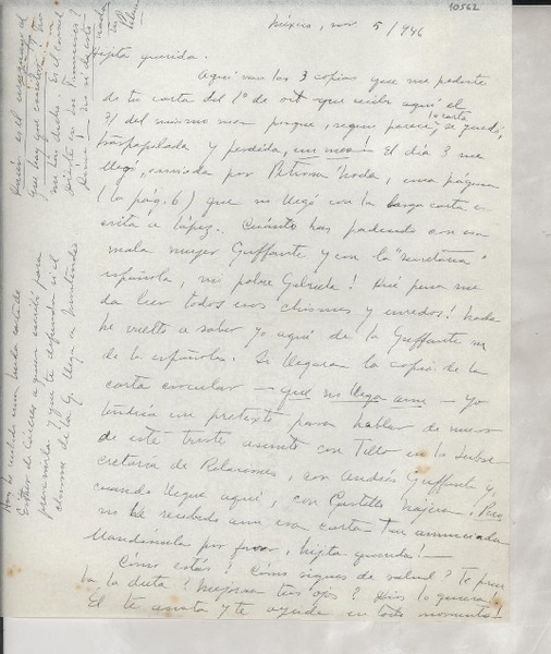 [Carta] 1946 nov. 5, México [a] Gabriela Mistral