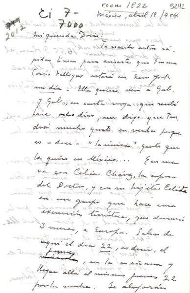 [Carta] 1954 abr. 19, México [a] Doris Dana