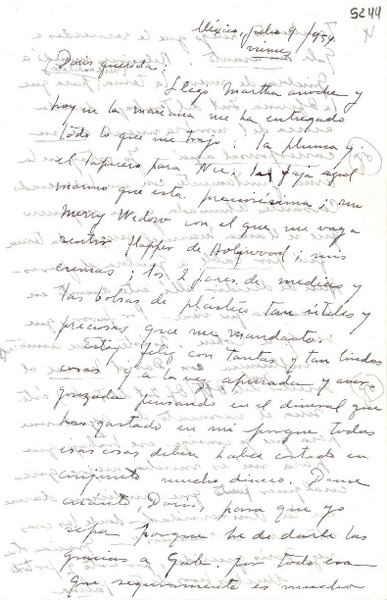 [Carta] 1954 jul. 9, México [a] Doris Dana