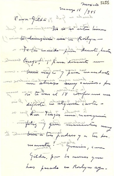 [Carta] 1955 mar. 15, México [a] Gilda [Péndola Gianollo]