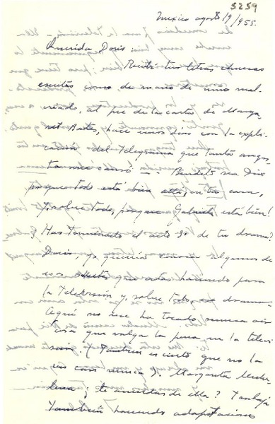 [Carta] 1955 ago. 19, México [a] Doris [Dana]