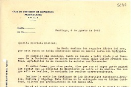 [Carta] 1944 ago. 9, Santiago, Chile [a] Gabriela Mistral