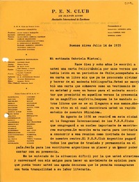 [Carta] 1935 jul. 14, Buenos Aires [a] Gabriela Mistral