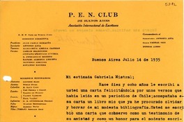 [Carta] 1935 jul. 14, Buenos Aires [a] Gabriela Mistral