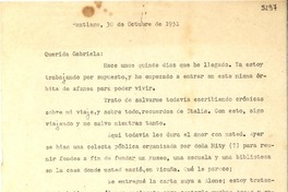 [Carta] 1951 oct. 30, Santiago [a] Gabriela Mistral