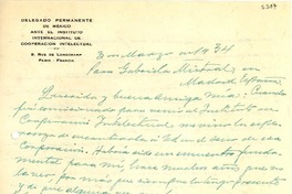 [Carta] 1934 mar. 3, Paris, Francia [a] Gabriela Mistral, Madrid, España