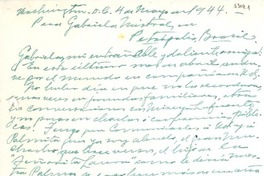 [Carta] 1944 mayo 4, Washington D.C., [EE.UU.] [a] Gabriela Mistral, Petrópolis, Brasil