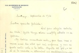 [Carta] 1954 sept., Santiago [a] Gabriela Mistral