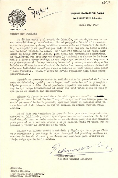 [Carta] 1947 ene. 21, Washington D.C., [EE.UU.] [a] Connie Saleva, Monrovia, California, [EE.UU.]