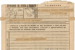 [Telegrama] 1945 nov. 16, Lima [a] Gabriela Mistral, Petrópolis