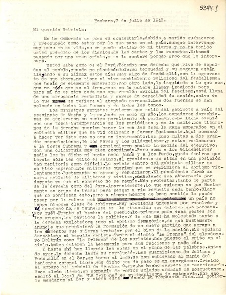 [Carta] 1948 jul. 7, Yonkers, [New York] [a] Gabriela Mistral