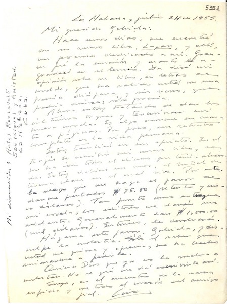 [Carta] 1955 jul. 24, Habana, Cuba [a] Gabriela Mistral