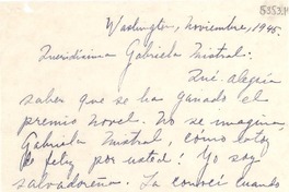[Carta] 1945 nov., Washington [a] Gabriela Mistral
