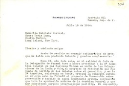 [Carta] 1954 jul. 19, Panamá [a] Gabriela Mistral, Roslyn Harbor, Long Island, New York, [EE.UU.]