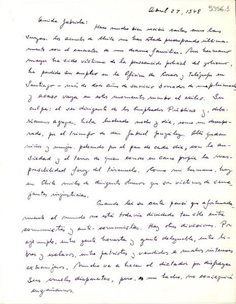 [Carta] 1948 abr. 27, California [a] Gabriela Mistral
