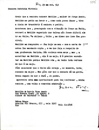[Carta] 1943 ago. 29, Rio [de Janeiro] [a] Gabriela Mistral