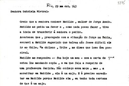[Carta] 1943 ago. 29, Rio [de Janeiro] [a] Gabriela Mistral