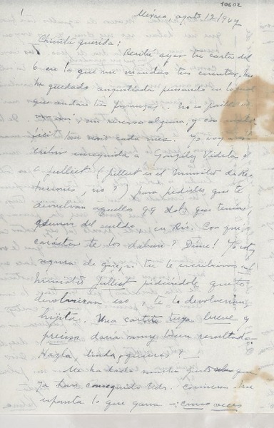[Carta] 1947 ago. 12, México [a] Gabriela Mistral