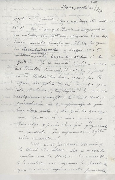 [Carta] 1947 ago. 21, México [a] Gabriela Mistral