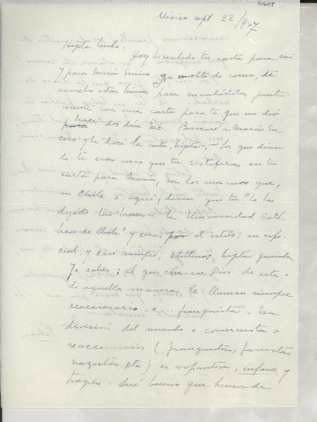 [Carta] 1947 sept. 22, México [a] Gabriela Mistral