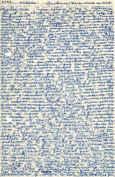 [Carta] 1934 ene. 20, Santurce, Puerto Rico [a] [Gabriela Mistral]