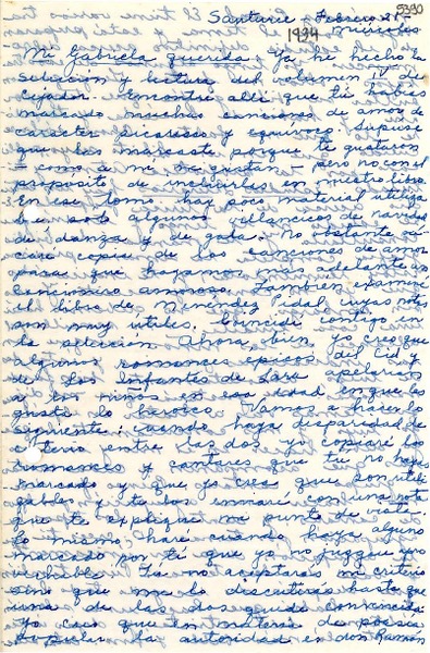 [Carta] 1934 feb. 21, Santurce, [Puerto Rico] [a] Gabriela Mistral