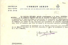 [Carta] [1952], Santiago, Chile [a] Gabriela Mistral