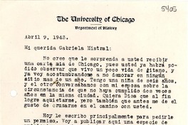 [Carta] 1943 abr. 9, [Chicago] [a] Gabriela Mistral