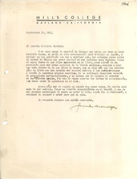 [Carta] 1943 sept. 30, [California] [a] Gabriela Mistral