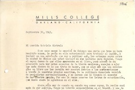 [Carta] 1943 sept. 30, [California] [a] Gabriela Mistral