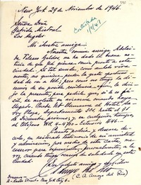 [Carta] 1946 nov. 29, New York [a] Gabriela Mistral, Los Angeles, [EE.UU.]