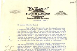 [Carta] 1944 oct. 24, Bogotá, Colombia [a] Gabriela Mistral