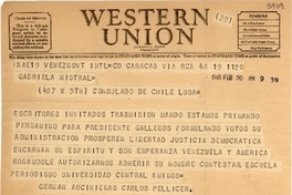 [Telegrama] 1948 feb. 20, Caracas, Venezuela [a] Gabriela Mistral, Los Ángeles