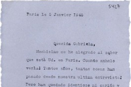 [Carta] 1945 janv. 5, Paris, [Francia] [a] Gabriela [Mistral]