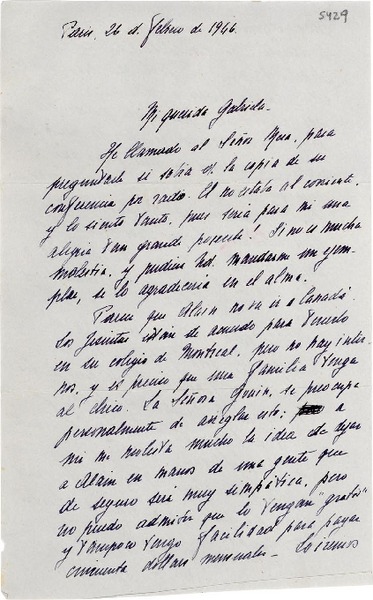 [Carta] 1946 feb. 26, Paris, [Francia] [a] Gabriela [Mistral]