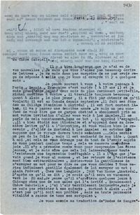[Carta] 1947 avril 23, Paris, [France] [a] Gabriella [i.e. Gabriela] [Mistral]