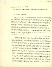 [Carta] 1947 août 12, Champrosay, [Francia] [a] Gabriela [Mistral]