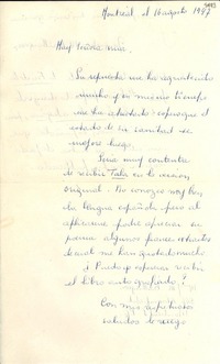 [Carta] 1947 ago. 16, Montreal [a] Gabriela Mistral