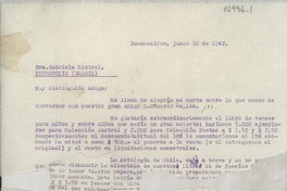 [Carta] 1942 jun. 12, Buenos Aires, [Argentina] [a] Gabriela Mistral, Petrópolis, Brasil