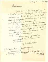 [Carta] 1952 ene. 16, Pullay, Francia [a] Gabriela Mistral