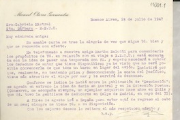 [Carta] 1947 jul. 24, Buenos Aires, [Argentina] [a] Gabriela Mistral, Sta. Bárbara, EE.UU.