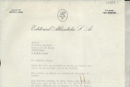 [Carta] 1943 oct. 1, Buenos Aires, [Argentina] [a] Gabriela Mistral, Consulado de Chile, Petrópolis, Brasil