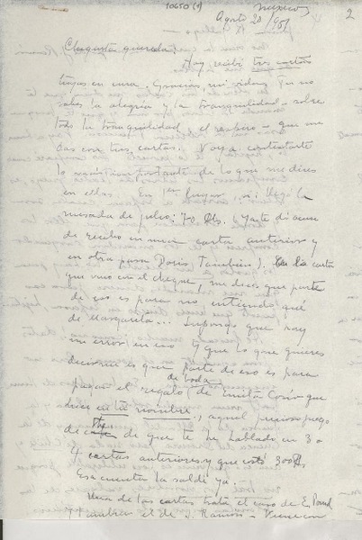 [Carta] 1951 ago. 20, México [a] Gabriela Mistral