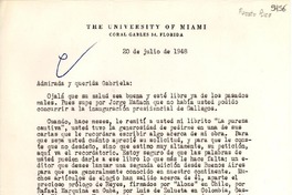 [Carta] 1948 jul. 20, Miami, Florida [a] Gabriela Mistral